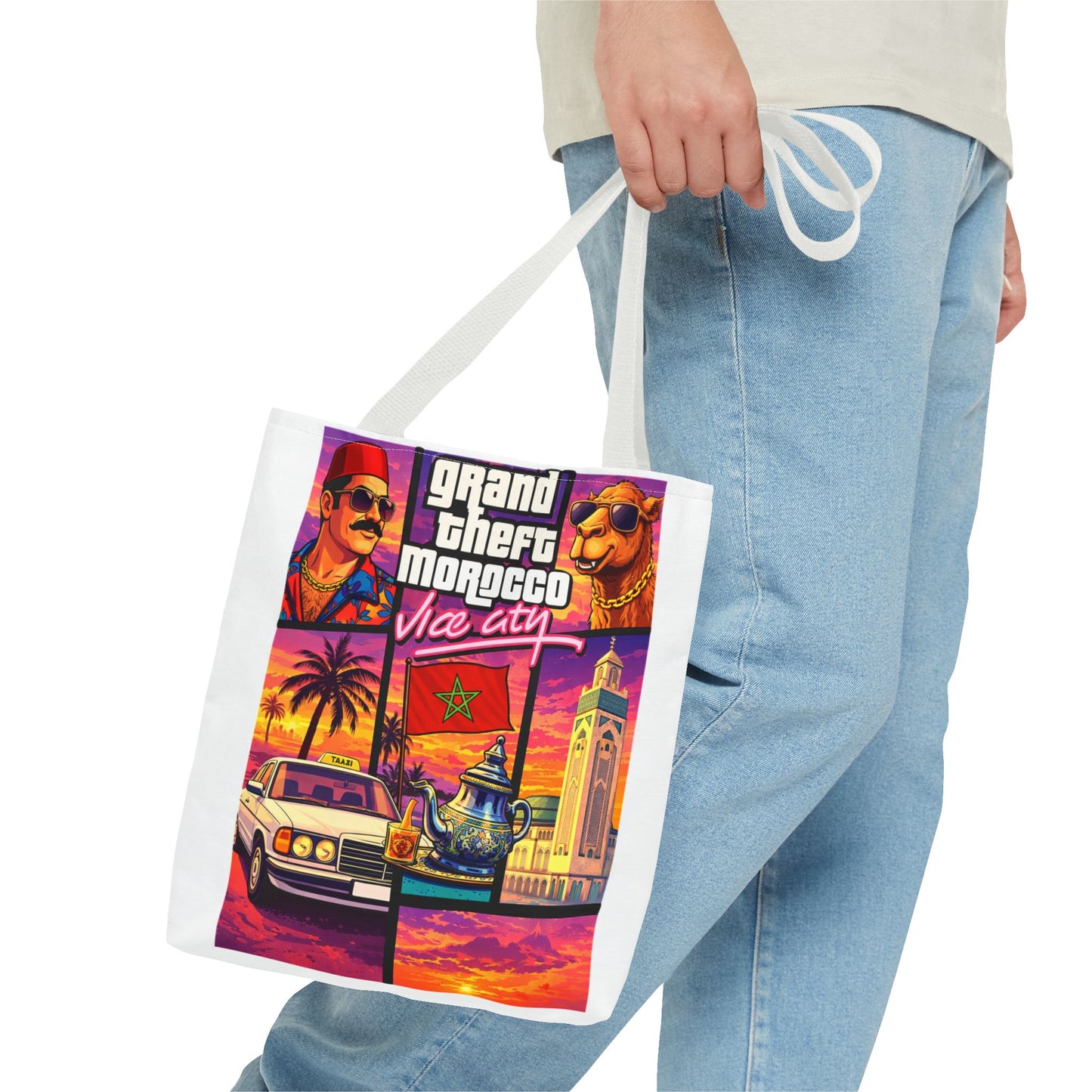 Tote Bag — Grand Theft Morocco "Dima Maghrib" Retro Vice City Design