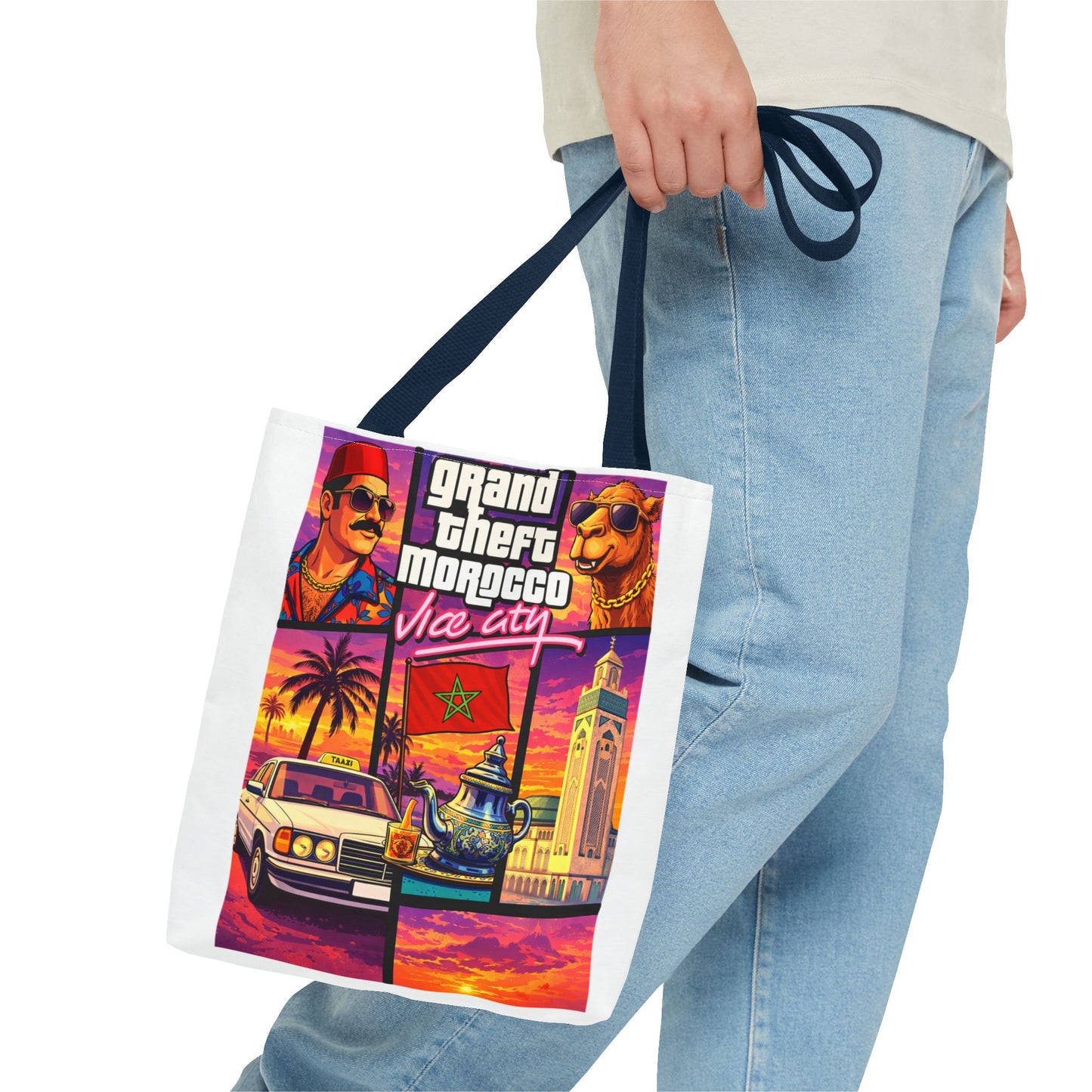 Tote Bag — Grand Theft Morocco "Dima Maghrib" Retro Vice City Design